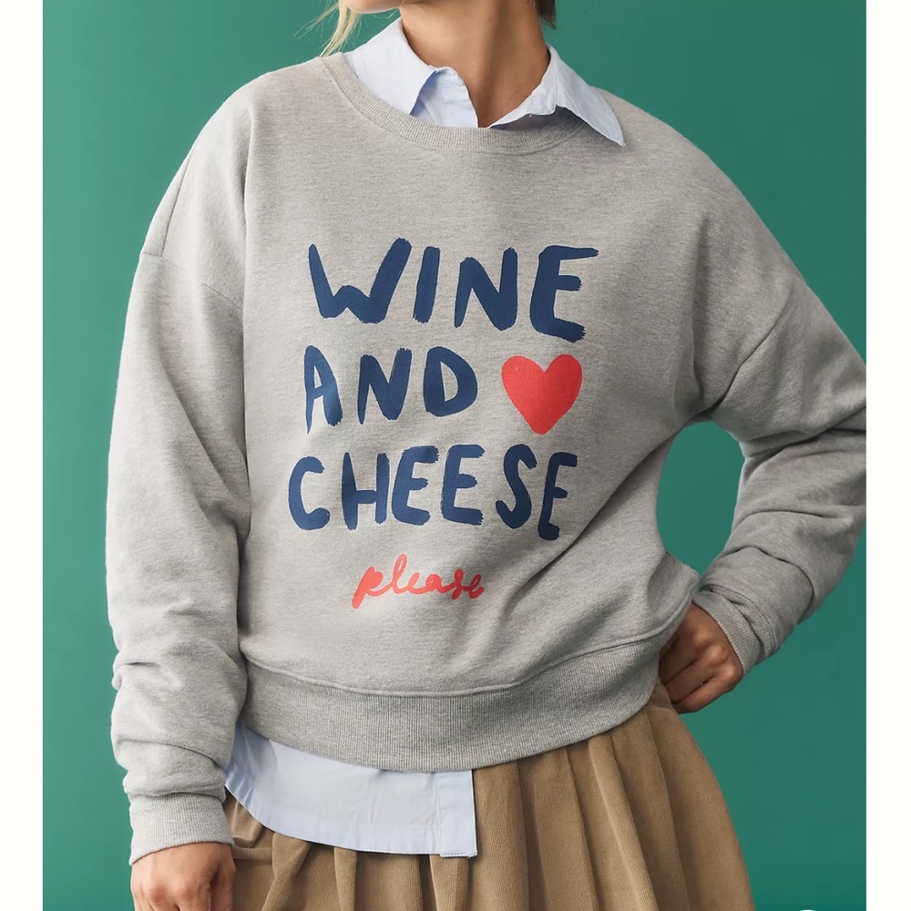 Anthropologie Gray Sweatshirt with Blue and Red Print